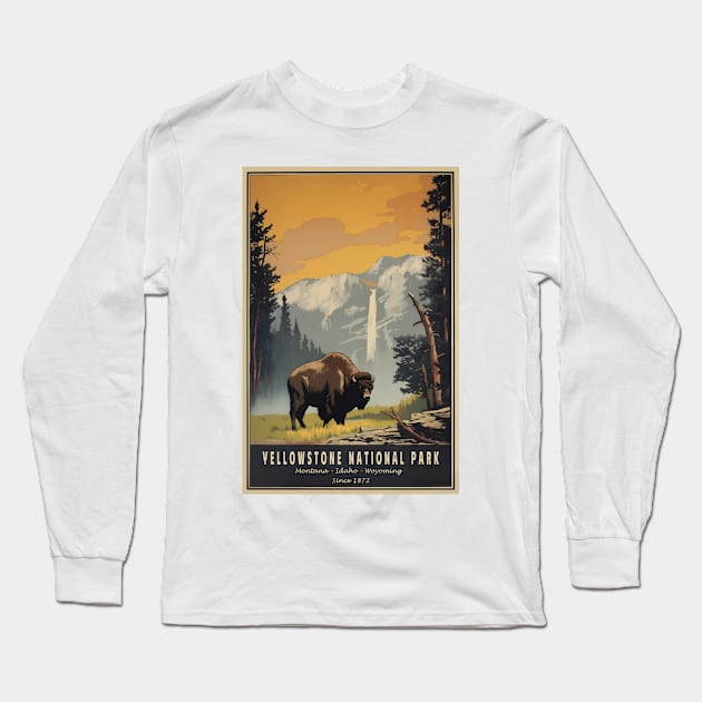 Yellowstone National Park Vintage Poster Long Sleeve T-Shirt by GreenMary Design